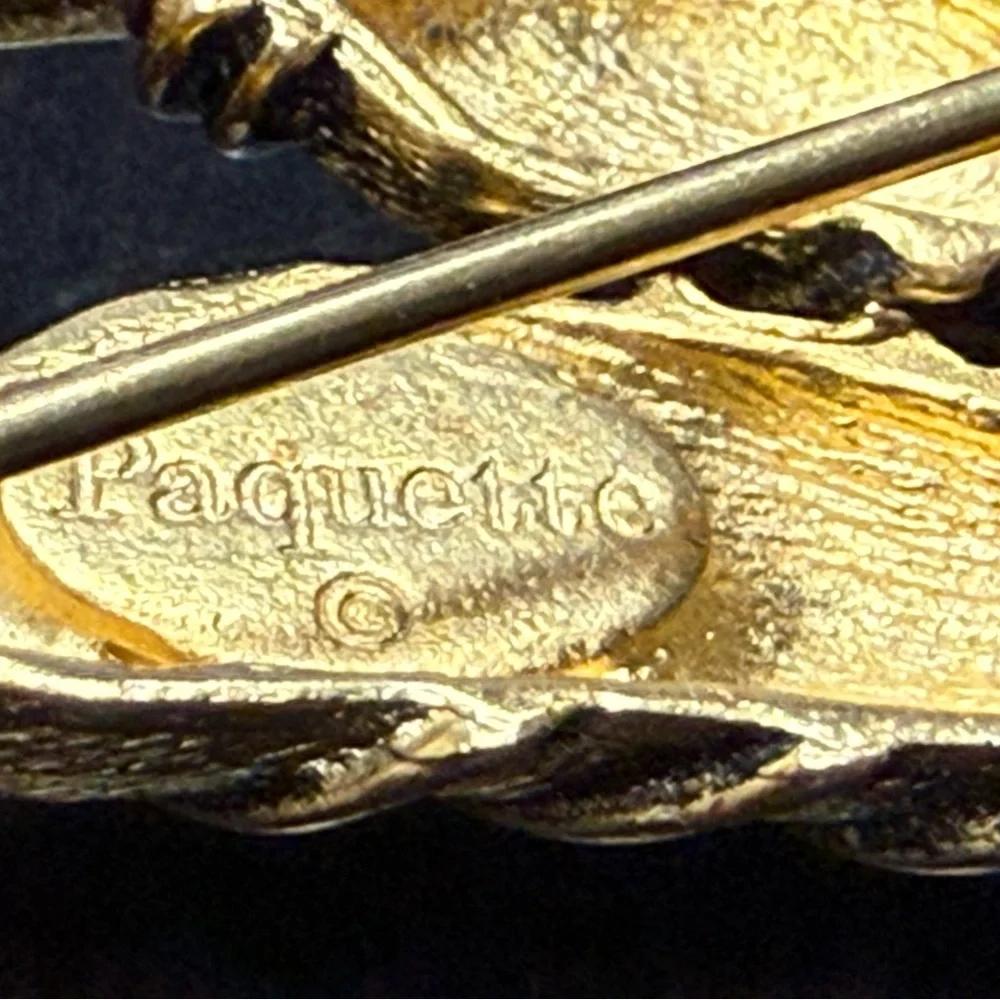 Vintage Signed Paquette Wheat Sheaf Gold Tone Brooch Pin‎ -3” Long